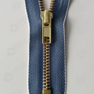 Металлическая молния Тип 5 ДЖИНСОВАЯ цвет ИНДИГО  джинс, звено:GOLD, 18см.